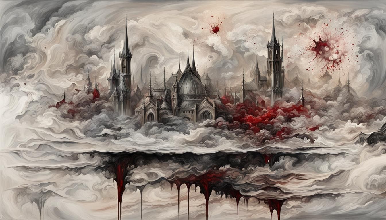 Dramatic Impasto Painting with Red and Grey Tones