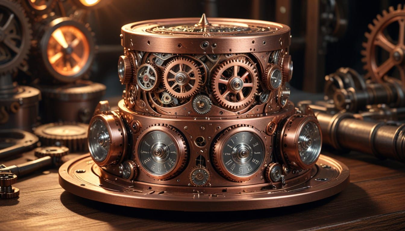 Intricate Steampunk Copper Top-Hat with Gears and Gauges