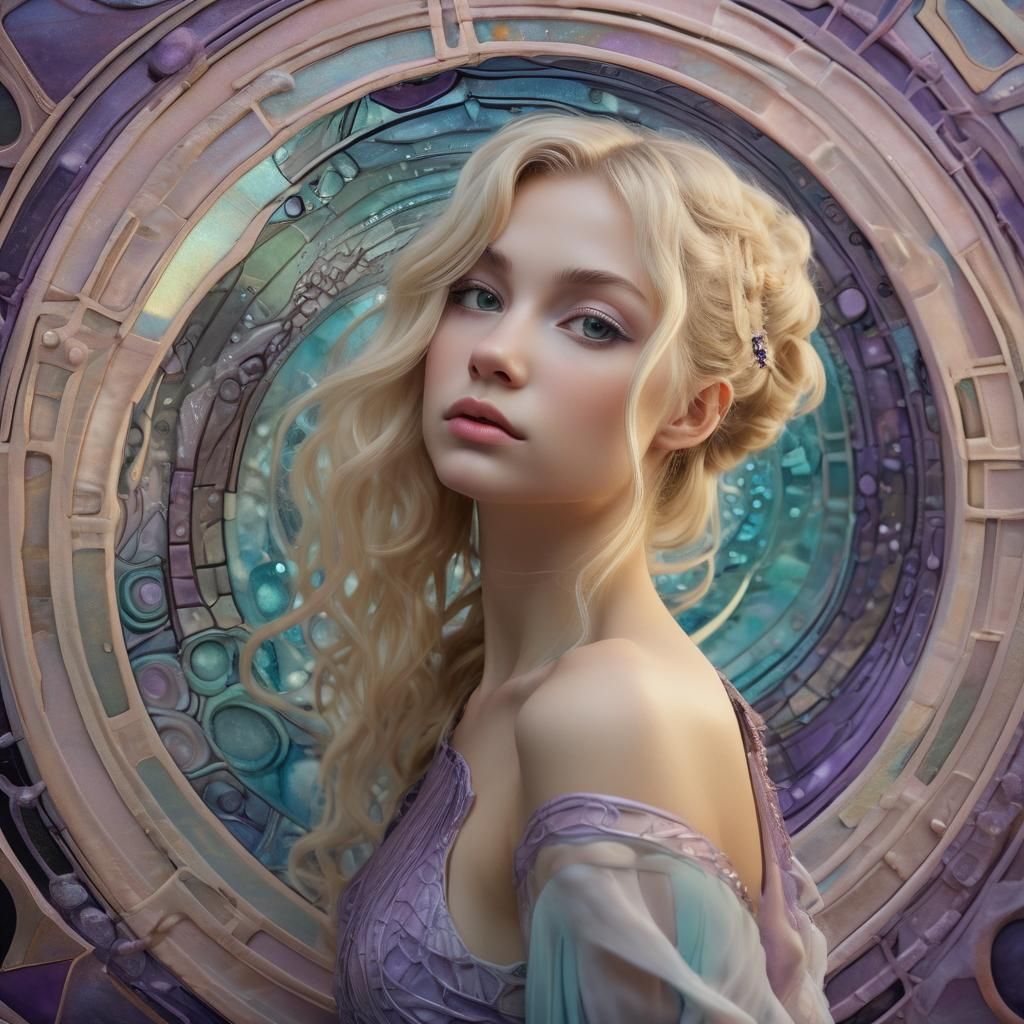 Ethereal Art Nouveau Woman with Geometric Whirlpool