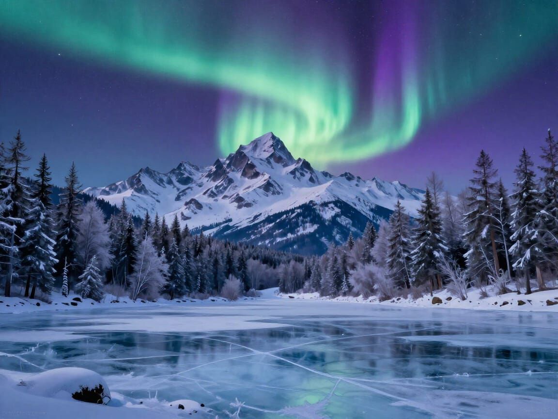 Magical Winter Night Sky Over Snowy Peaks