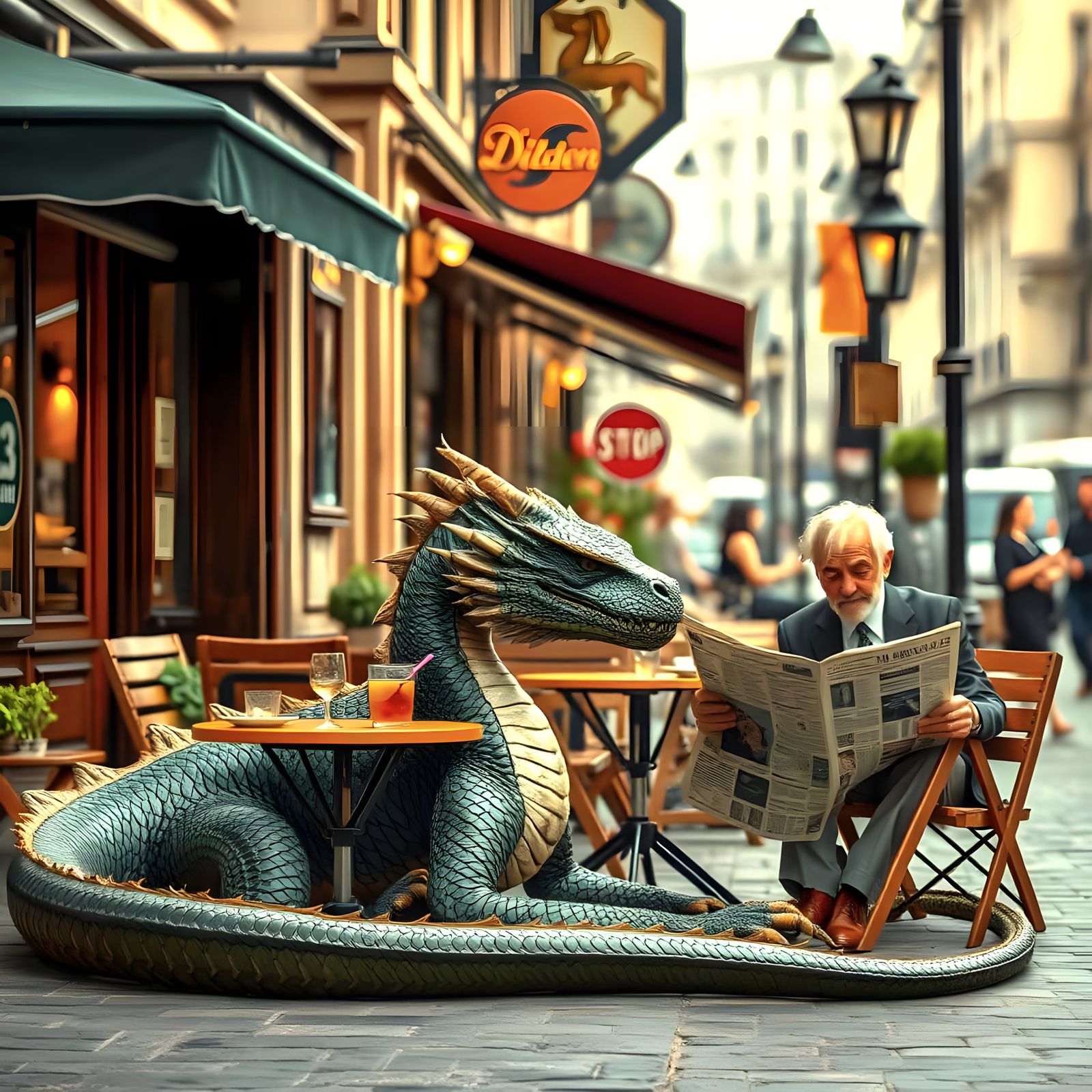 A Loving Dragon and Its Master in a Realistic Scene