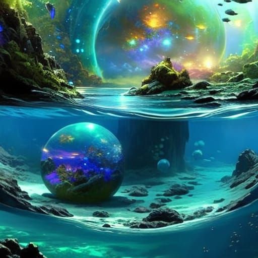 Mermaid Grotto in Luminous Orb, Digital Art