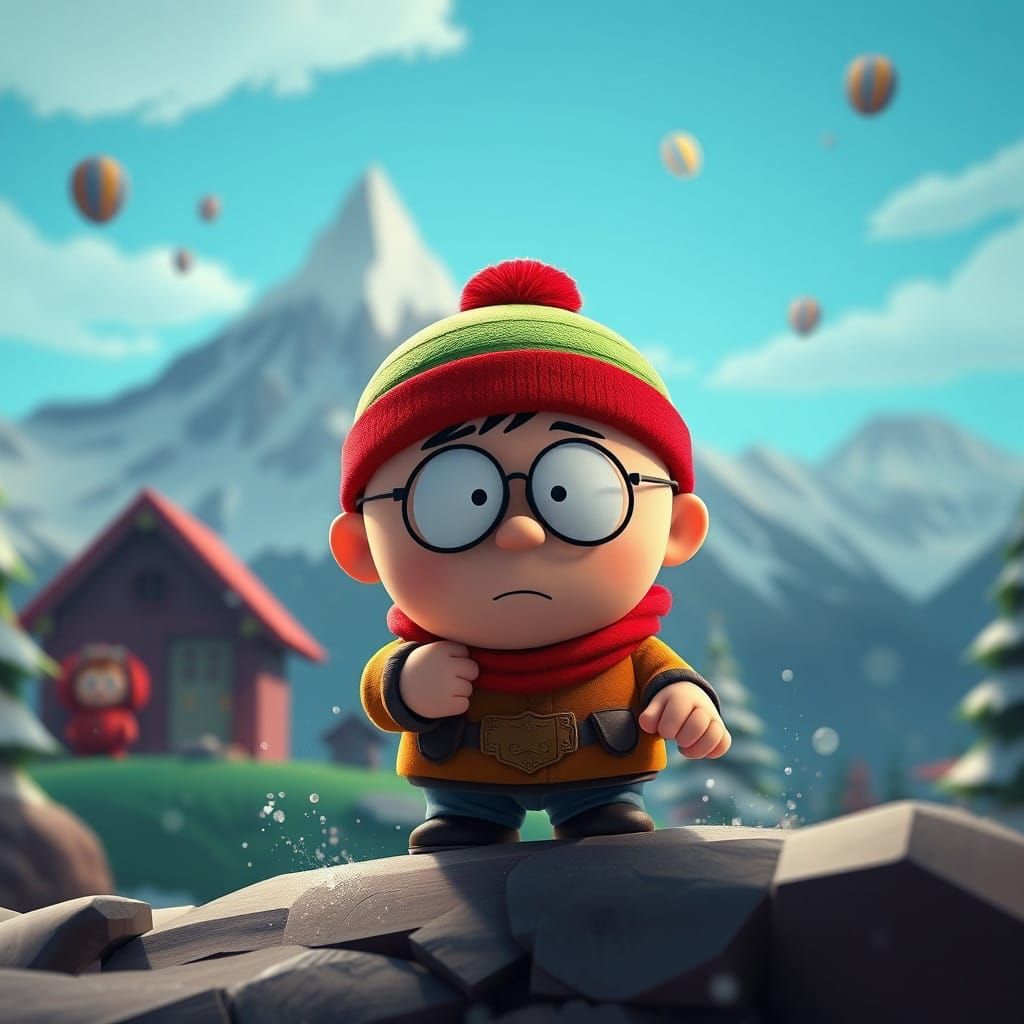 Surreal South Park Character in Vibrant Fantasy World