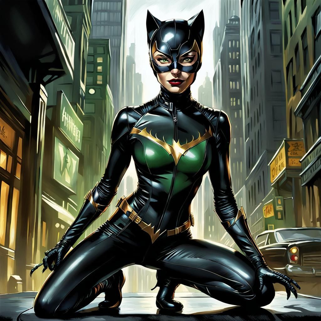 Sleek and Stealthy Catwoman in Digital Painting