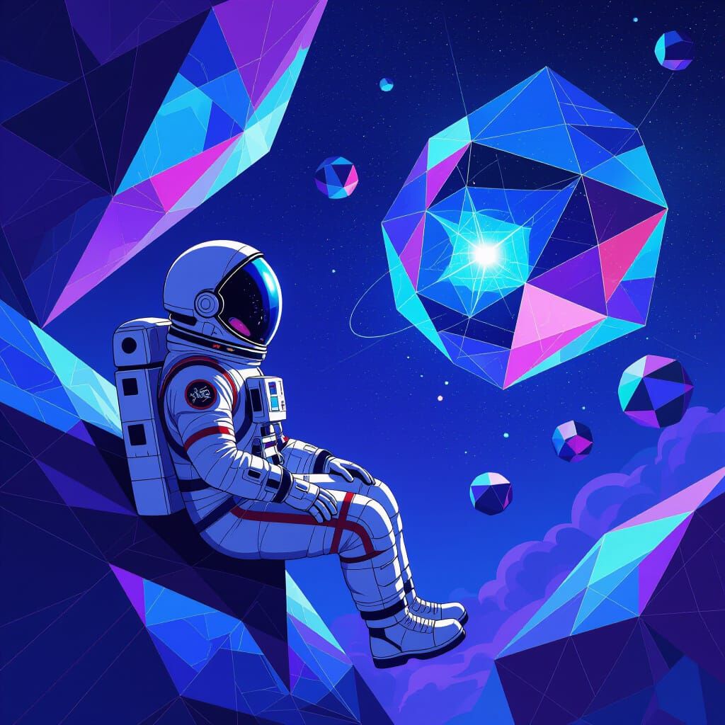 Astronaut in Geometric Void, Retro Sci-Fi Poster Art