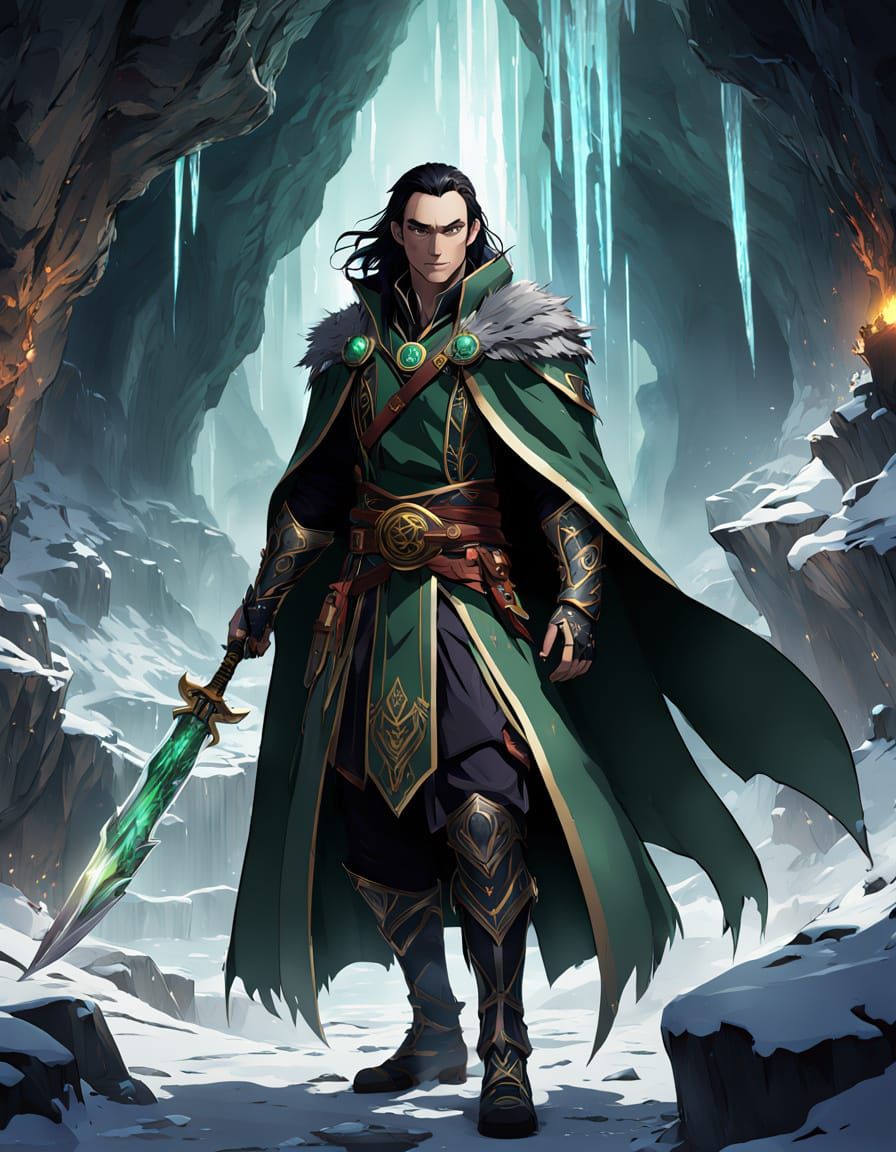 Mysterious Norse Trickster God in Dark Fantasy Setting