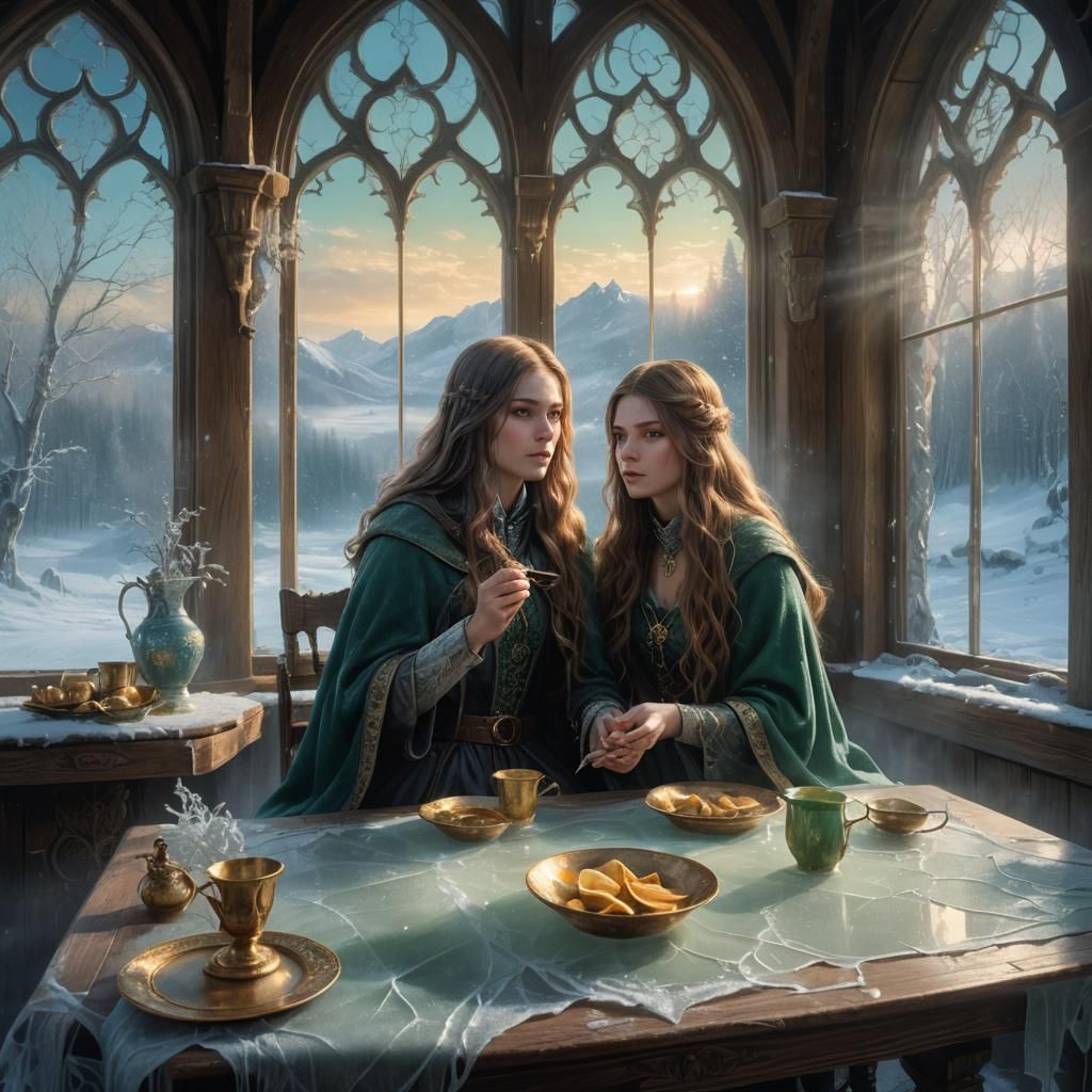 High Fantasy Woman in Snowy Gothic Landscape