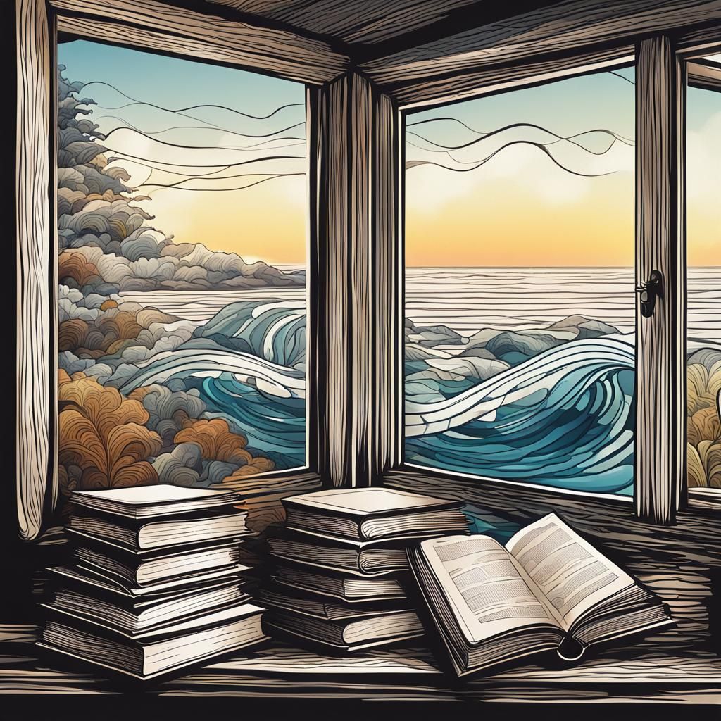 Books on Cottage Windowsill with Sea View