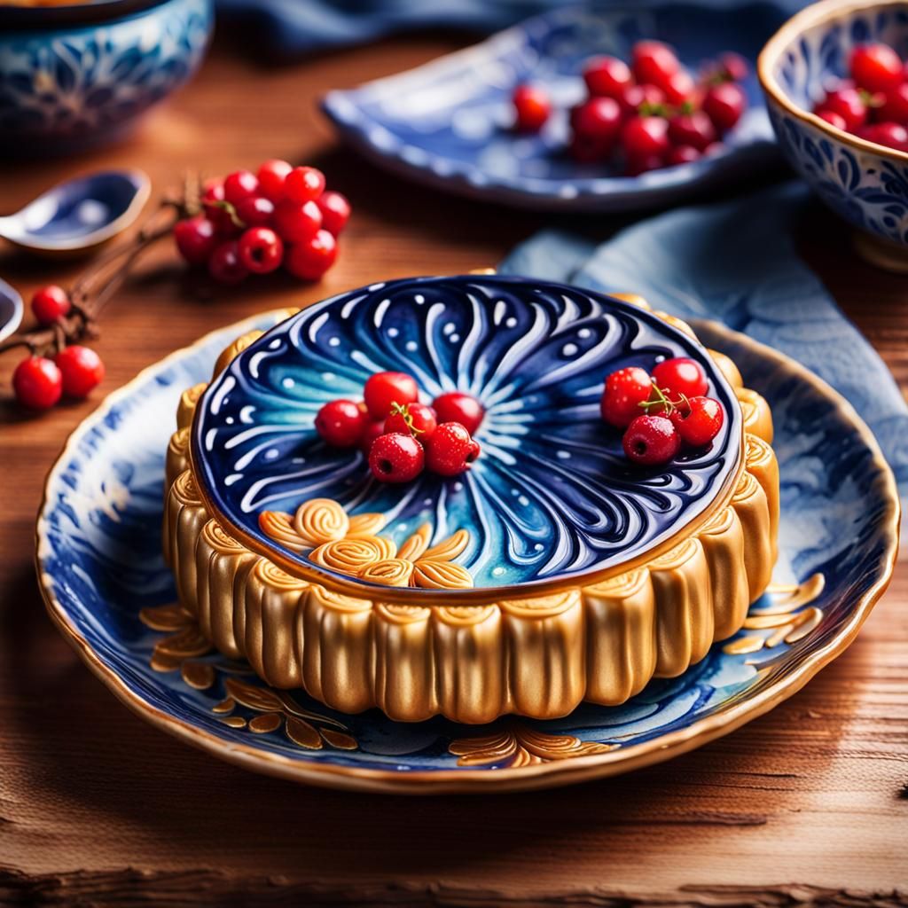 Watercolor Hawthorne Berry Mooncake Still Life