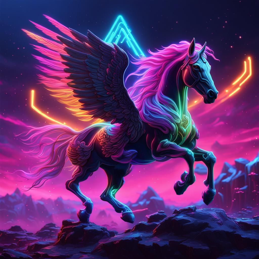 Neon Pegasus: Detailed Fantasy Concept Art