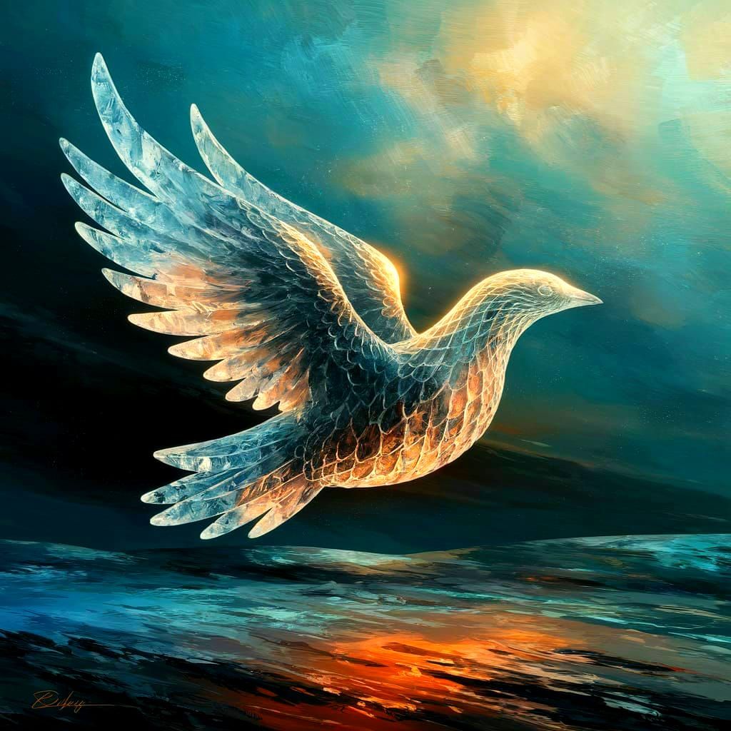 Ethereal Ice Bird Soars Through Neptune's Hazy Skies