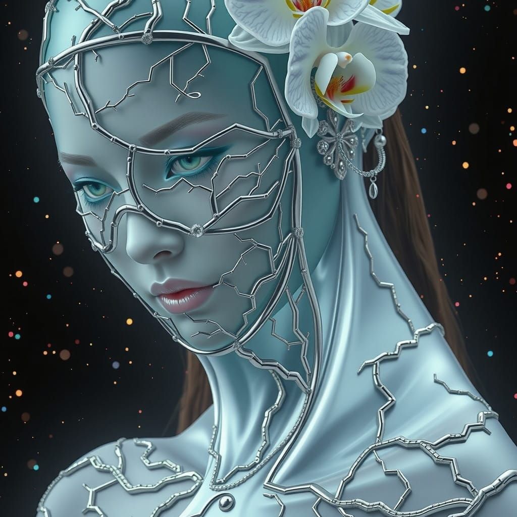 Elegant, Edgy Korean Woman in Emerald Green Haute Couture Go...