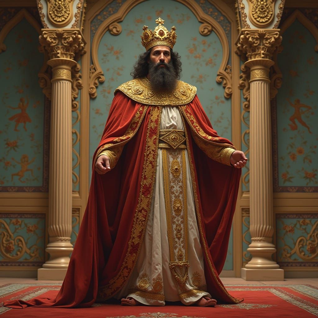 Ancient Iranian King Cyrus the Great in Majestic Throne Room