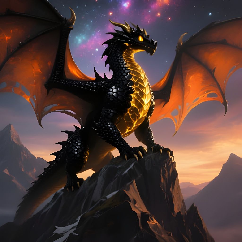 Obsidian Dragon Perched on Mountain Peak