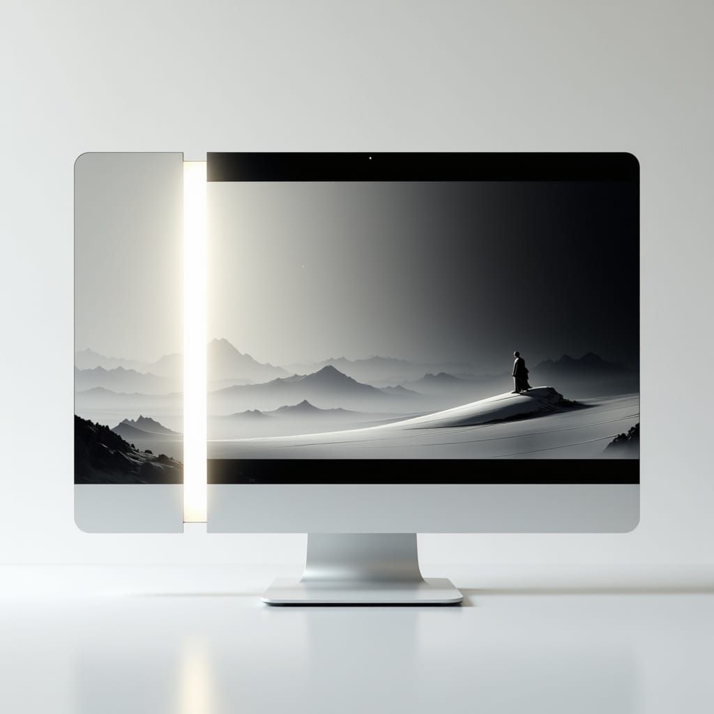 Minimalist Futuristic Computer Screen with Integrated Banner