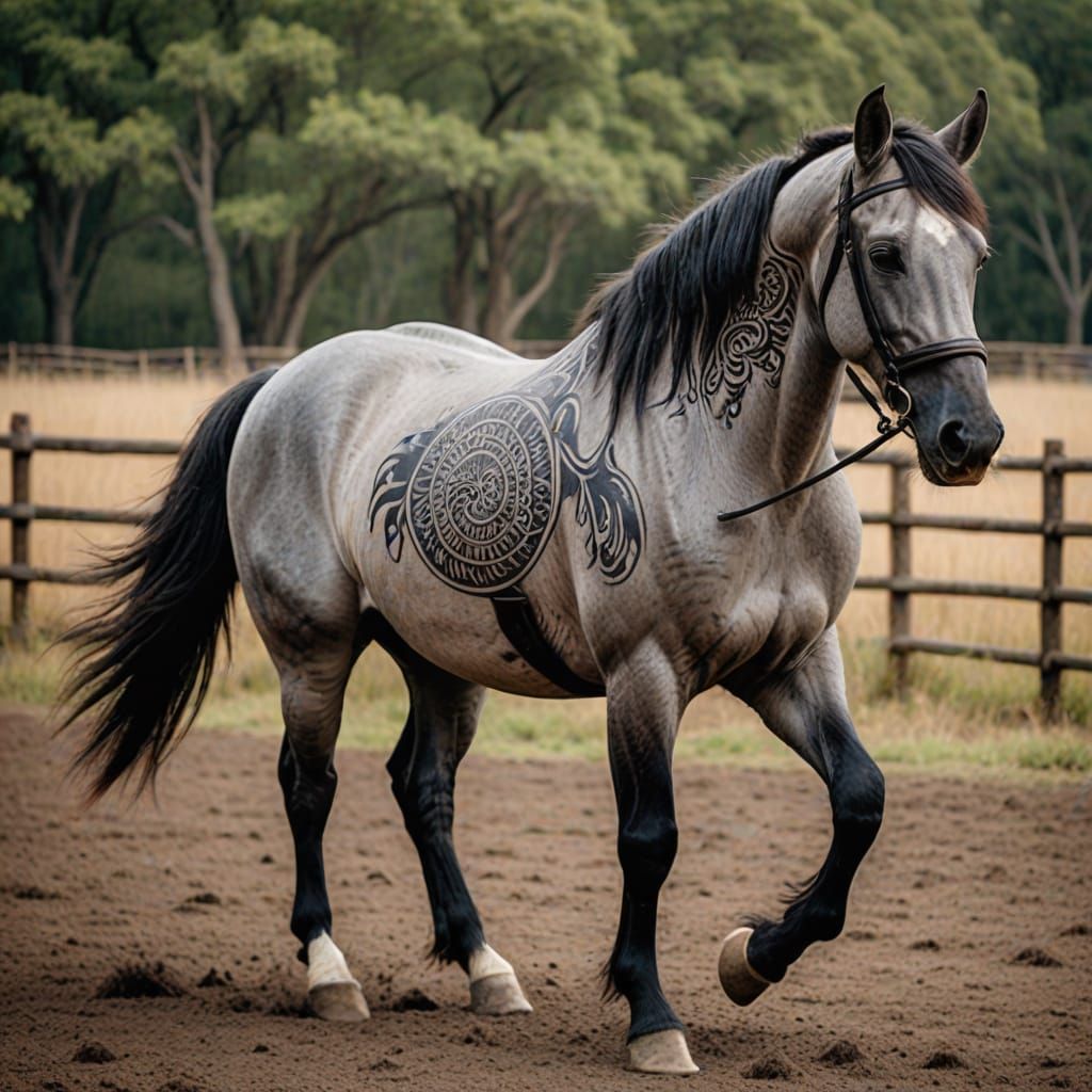 Roan Horse with tattoo