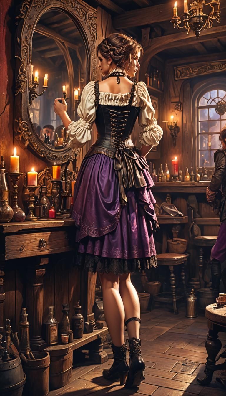 Tavern Wench Applying Makeup: Fantasy Digital Art