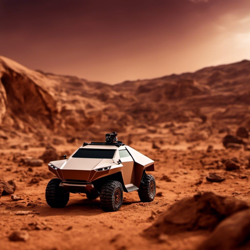 Tesla Cybertruck on Mars as Origami Papercraft