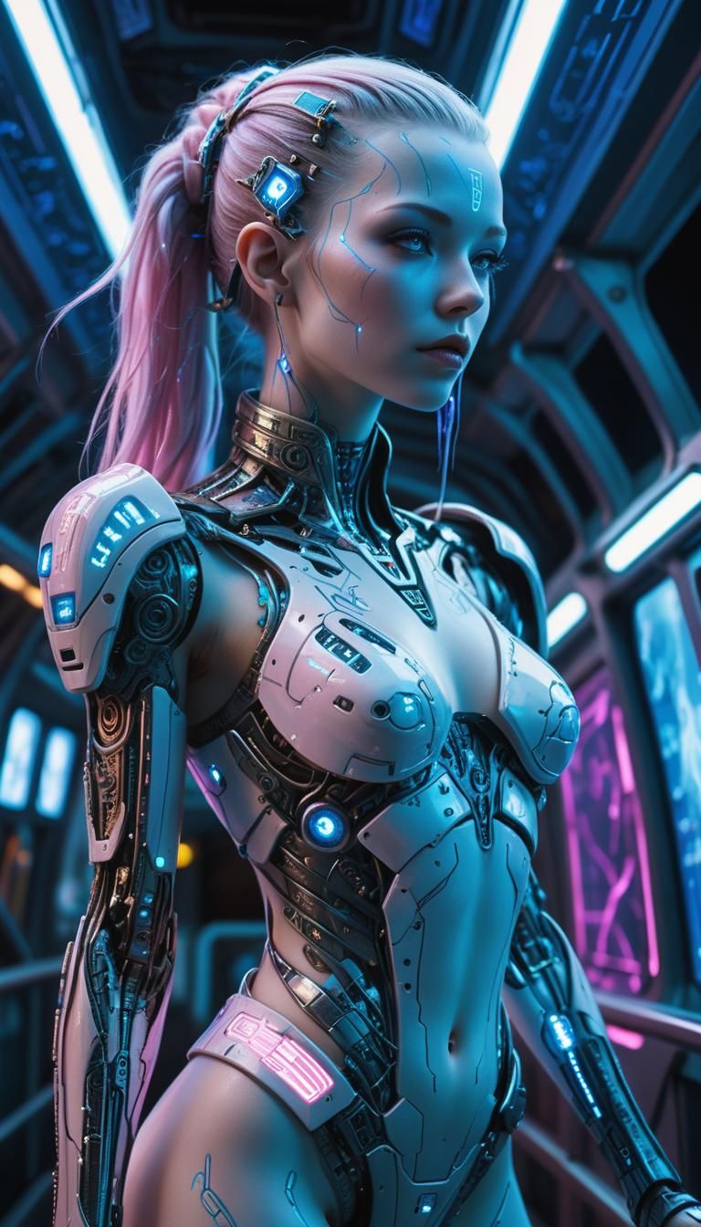Cyberpunk Cybernetic Woman on Starship Bridge