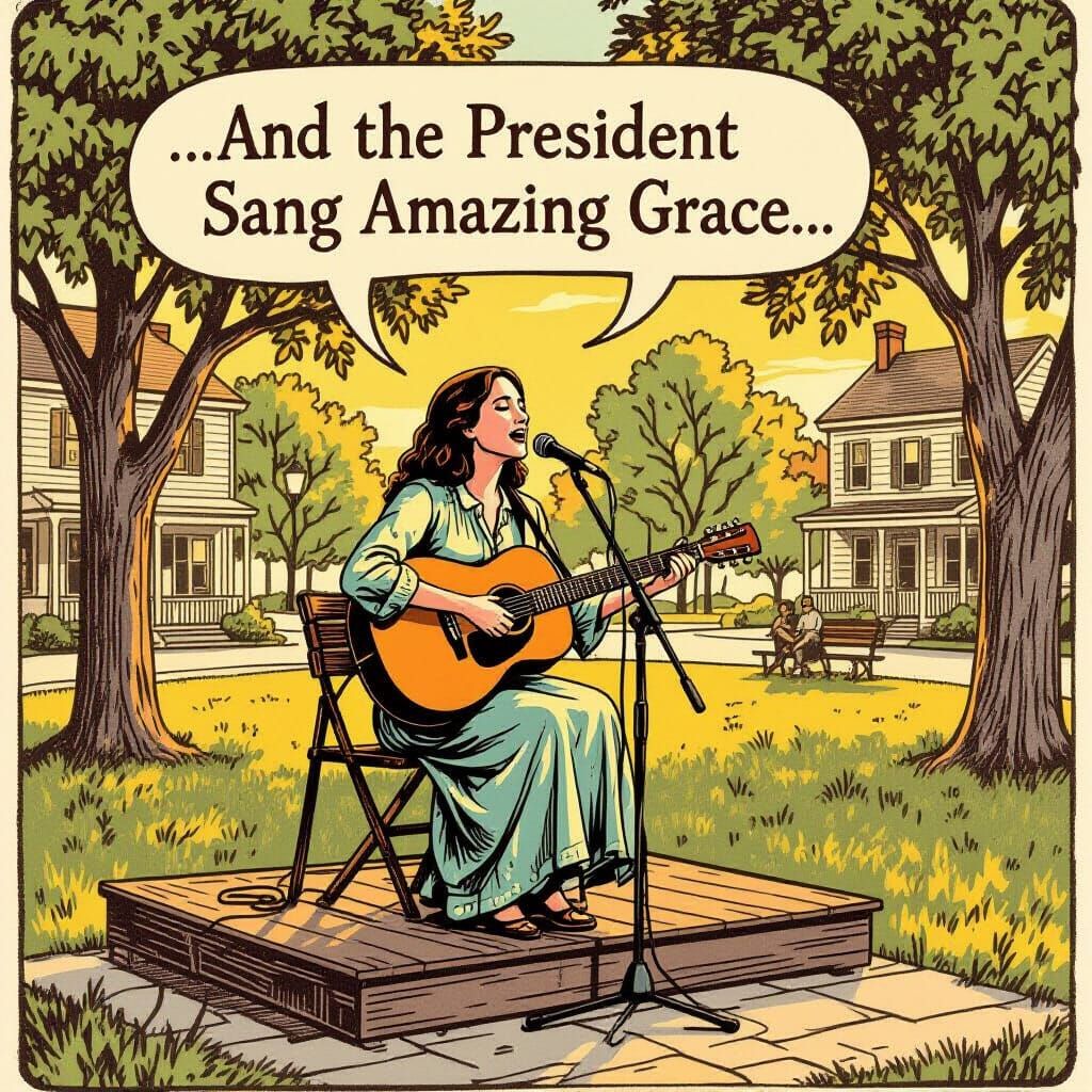 Joan Baez Sings Folk Art Style in Golden Hour Park