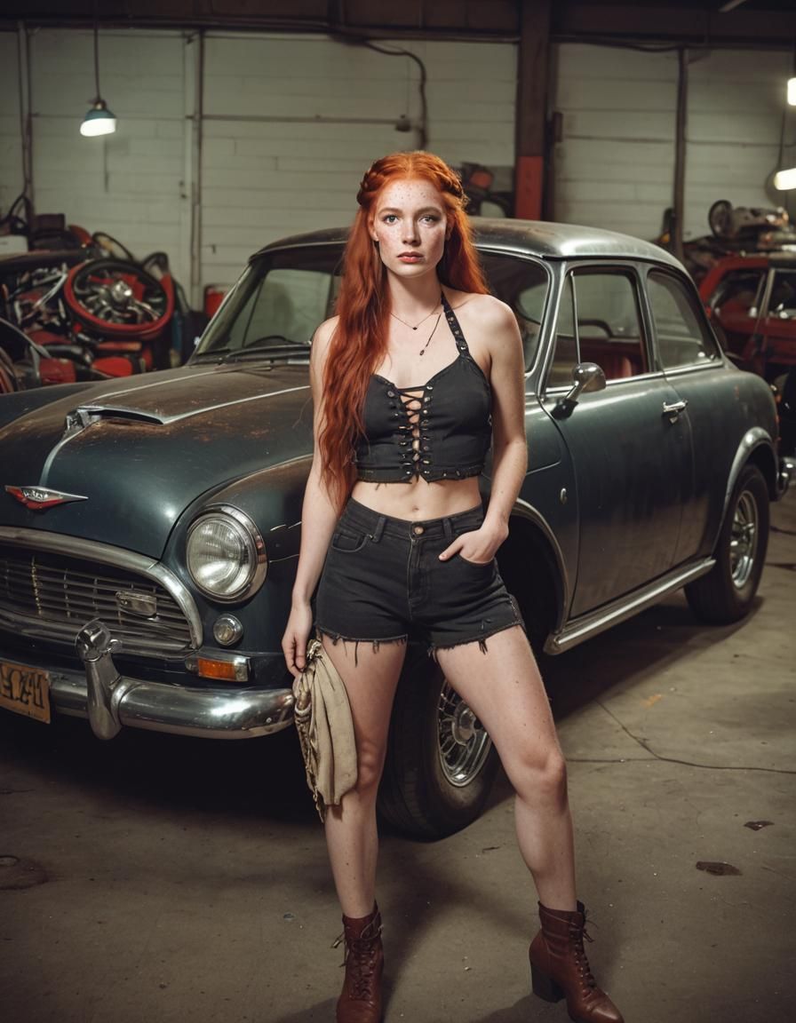Redhead Poses with 1953 Corvette Stingray