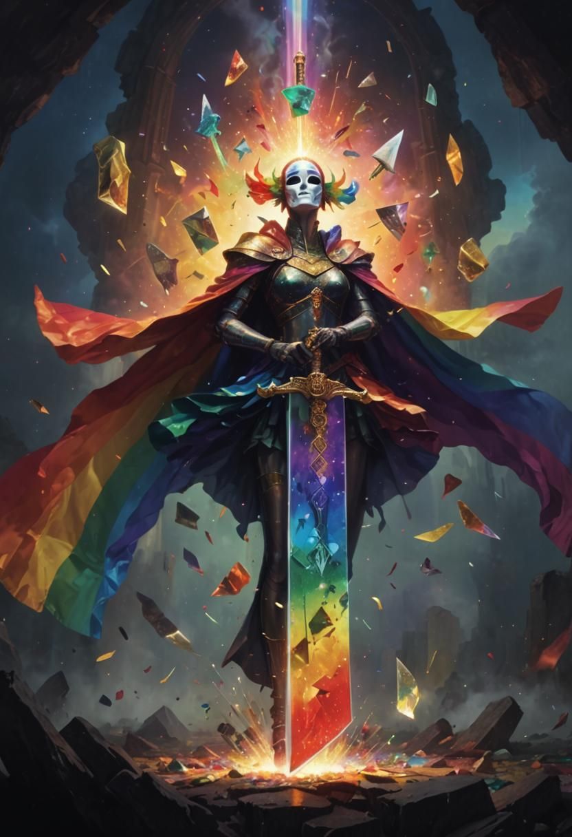 Surreal Goddess with Rainbow Sword, Digital Illustration