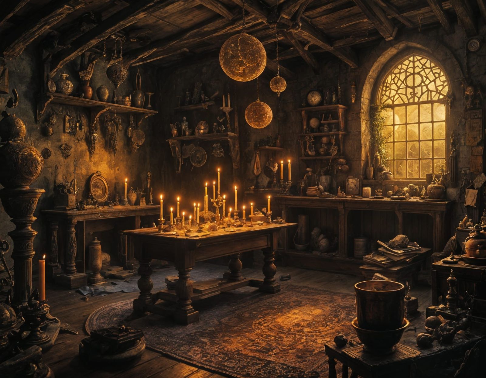 Mystical Witch's Sanctum in Candlelit Splendor