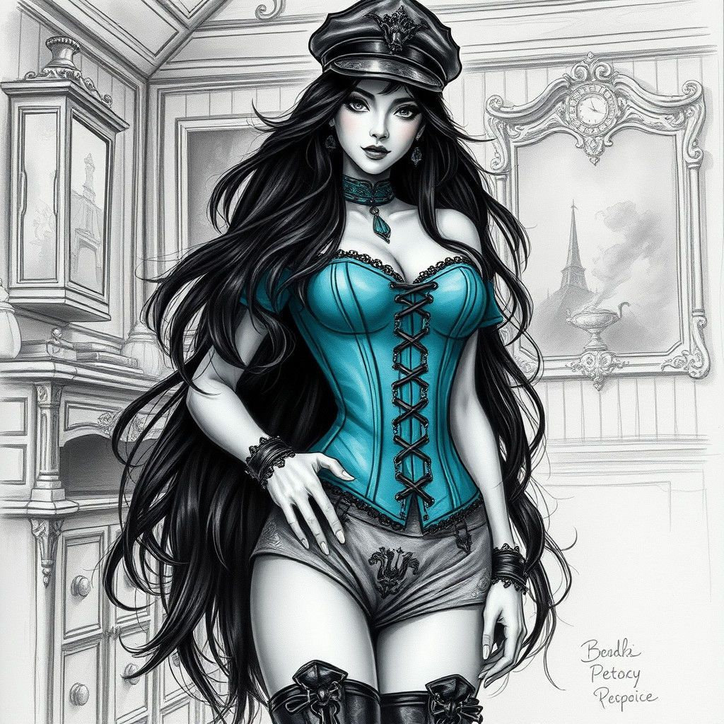 Ethereal French Woman: Hyperdetailed Charcoal Fantasy Drawin...