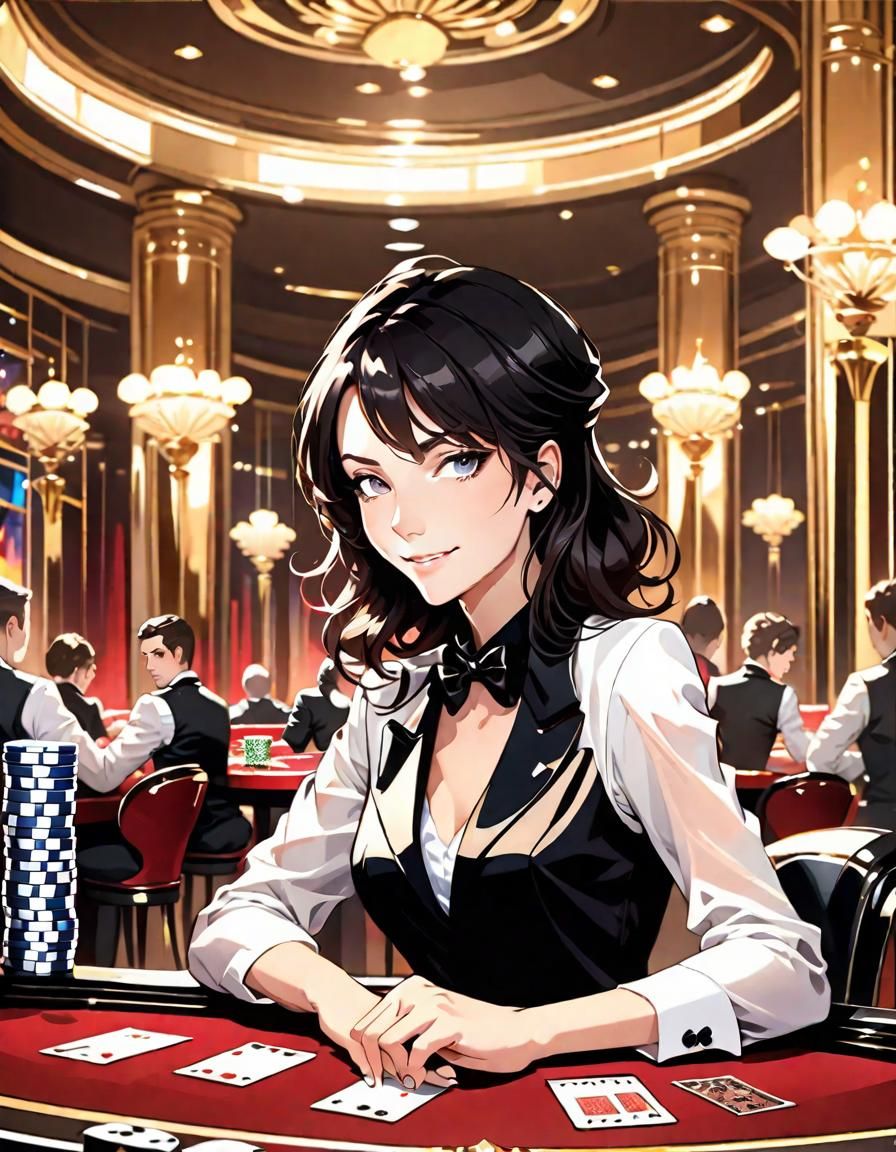 Anime Portrait of Woman at Casino Baccarat Table