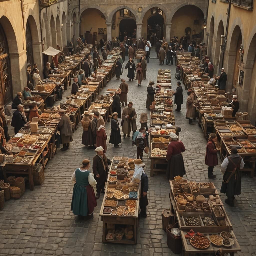 Renaissance Art Market Scene in Baroque Splendor