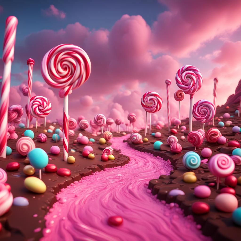 Candy Wonderland with Chocolate Road in Fantasy Style
