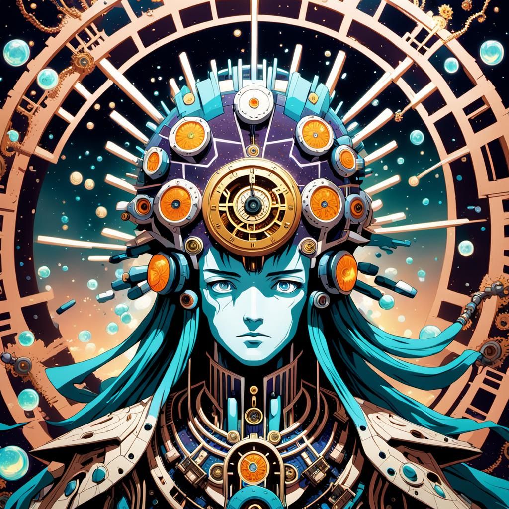 Cyberpunk Quantum Deity in Anime Style