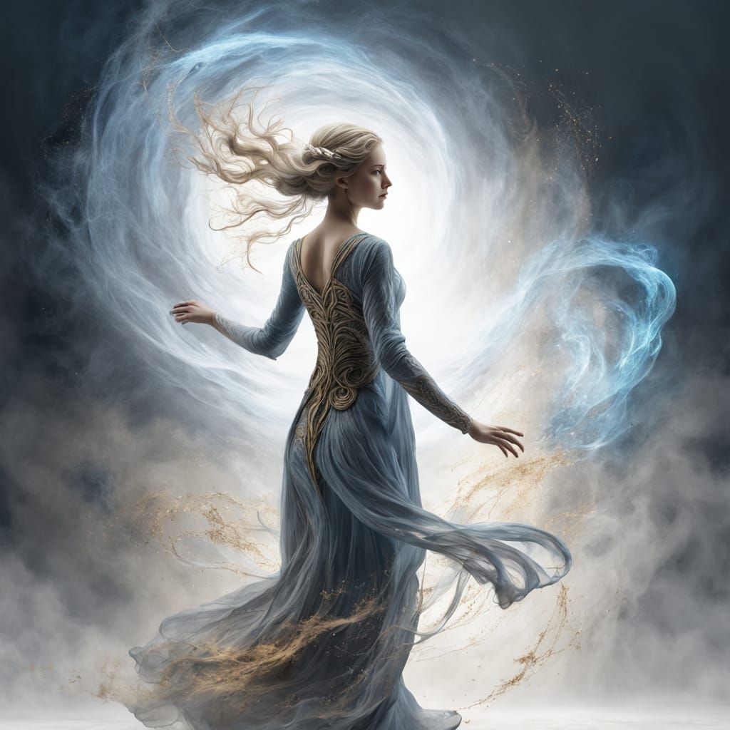 Ethereal Woman Silhouette of Luminous Ash Particles