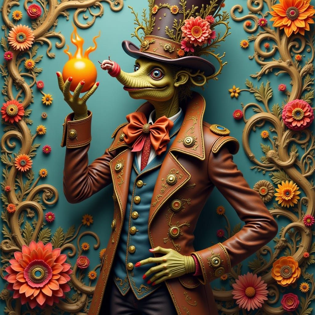 Eccentric Steampunk Mad Hatter in Vibrant, Psychedelic Art