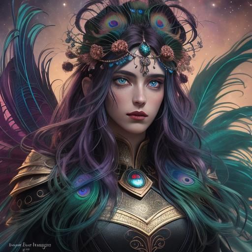 Fantasy Woman with Peacock Feathers, Art Nouveau Style