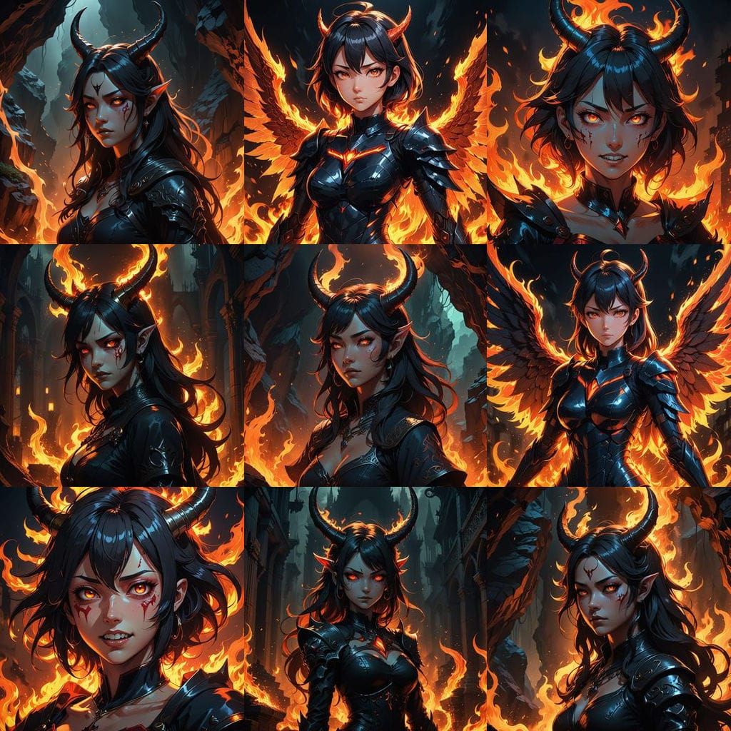 Manga-Style Female Demon Illuminated by Cinematic Lighting