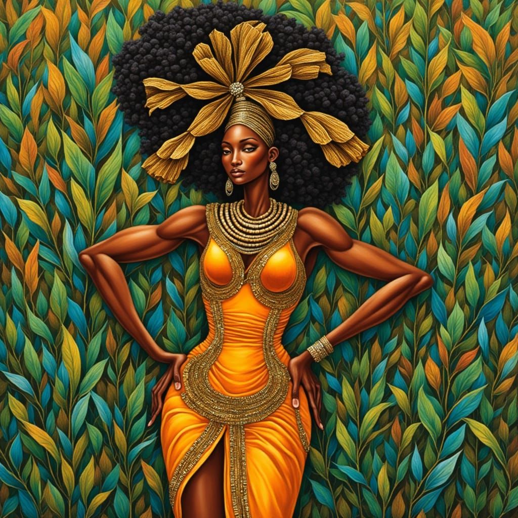 African Goddess in Klimt's Art Nouveau Style