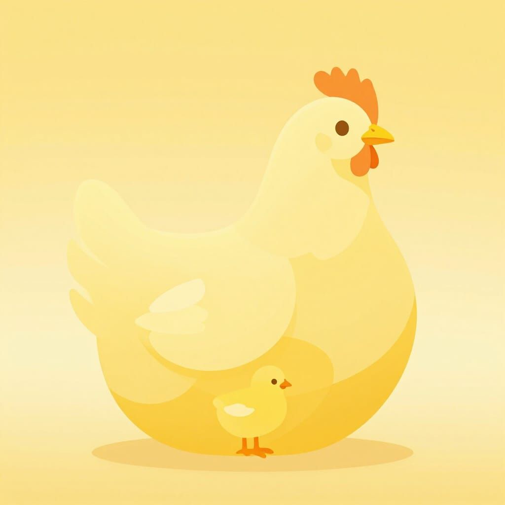 Minimalist Yellow Scene: Hen and Chick
