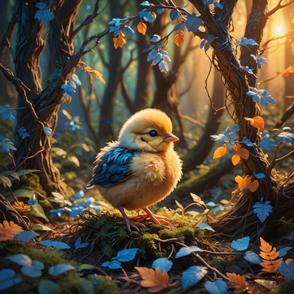 Baby Chick in Enchanting Forest: Fantasy Concept Art