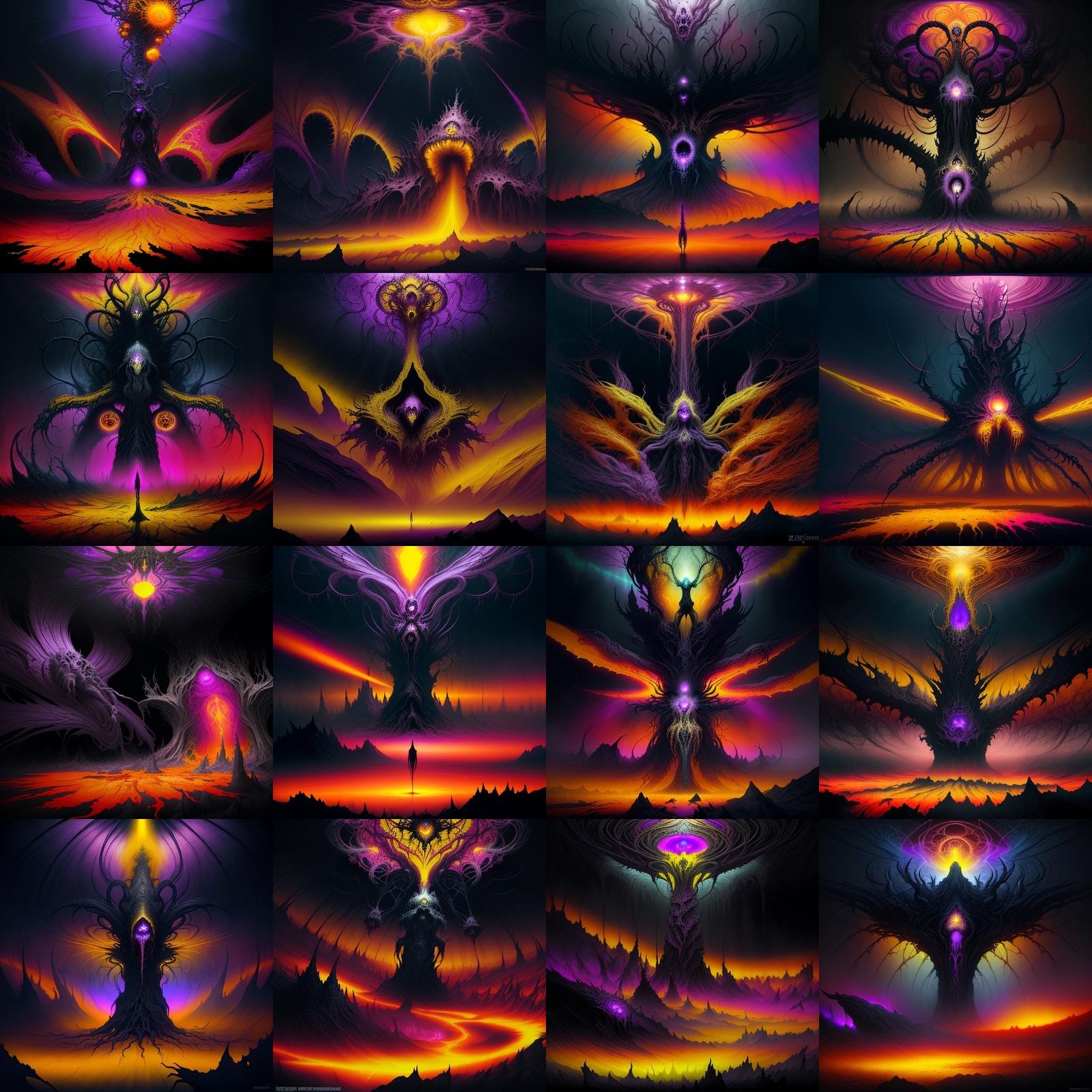 Dark Fantasy Chaos: Twisted Gods Clash Amidst Gothic Ruin