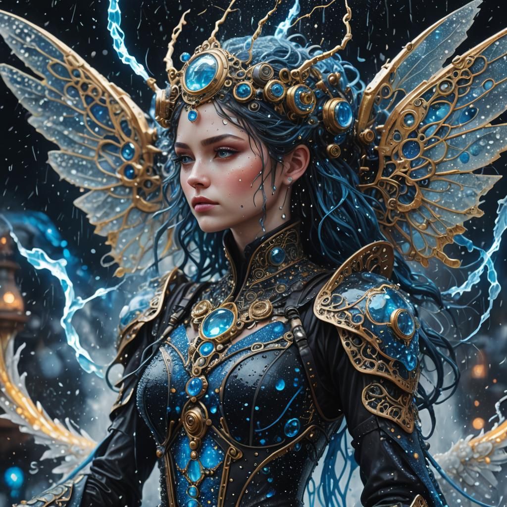 Goddess Travels Electric Galaxy in Pointillism Style