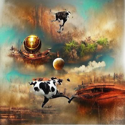 Steampunk Cow Jumps Over Planet: 8k Concept Art