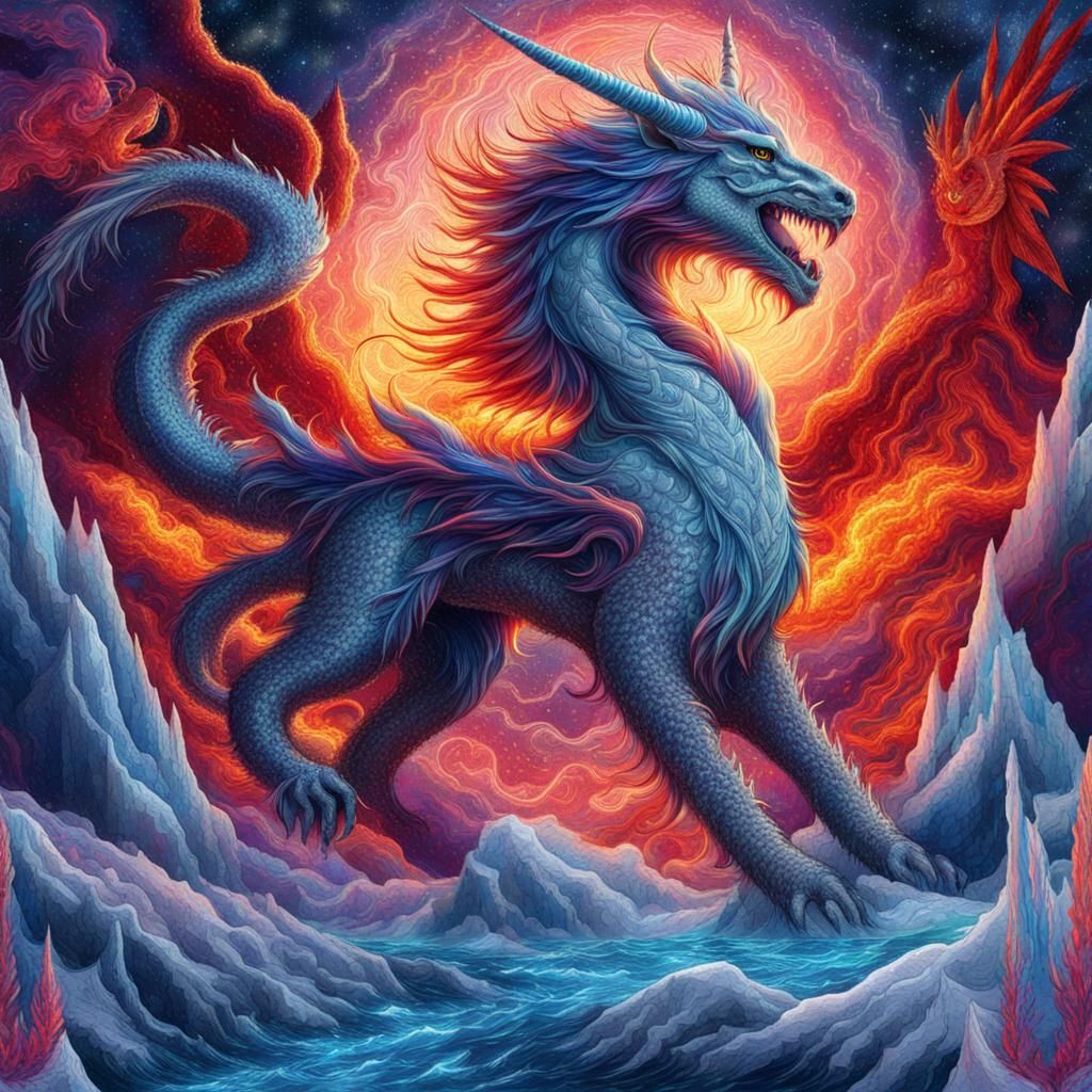 Embroidered Fantasy: Dragon, Unicorn, and Elemental Forces