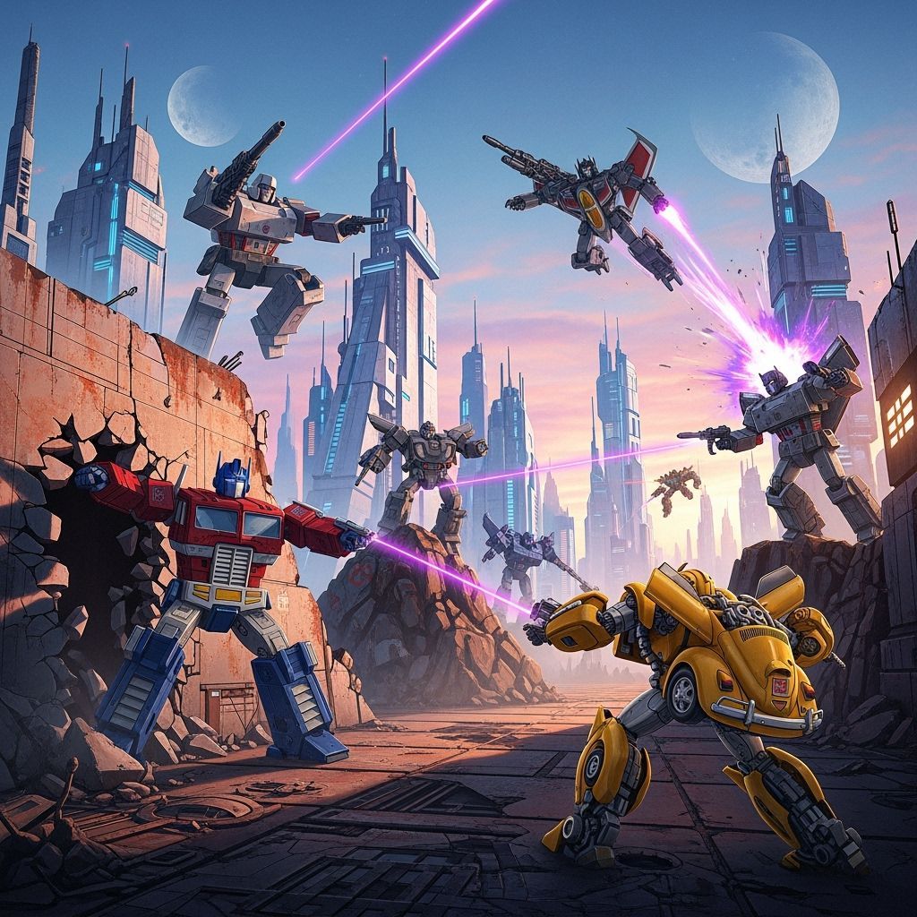 G1 Transformers in Retro-Futuristic Cybertronian Landscape