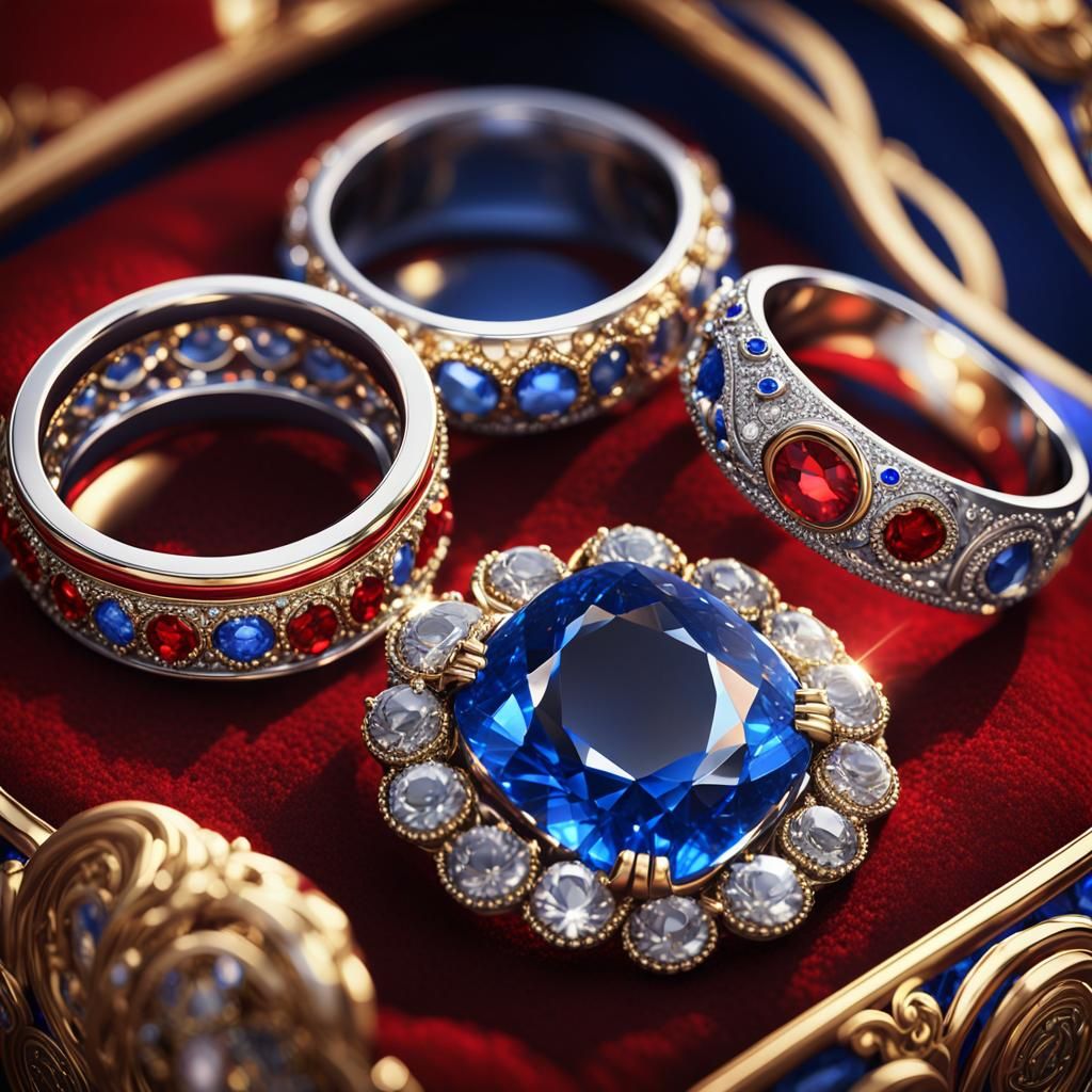 Ornate Rings on Velvet in High Fantasy Style