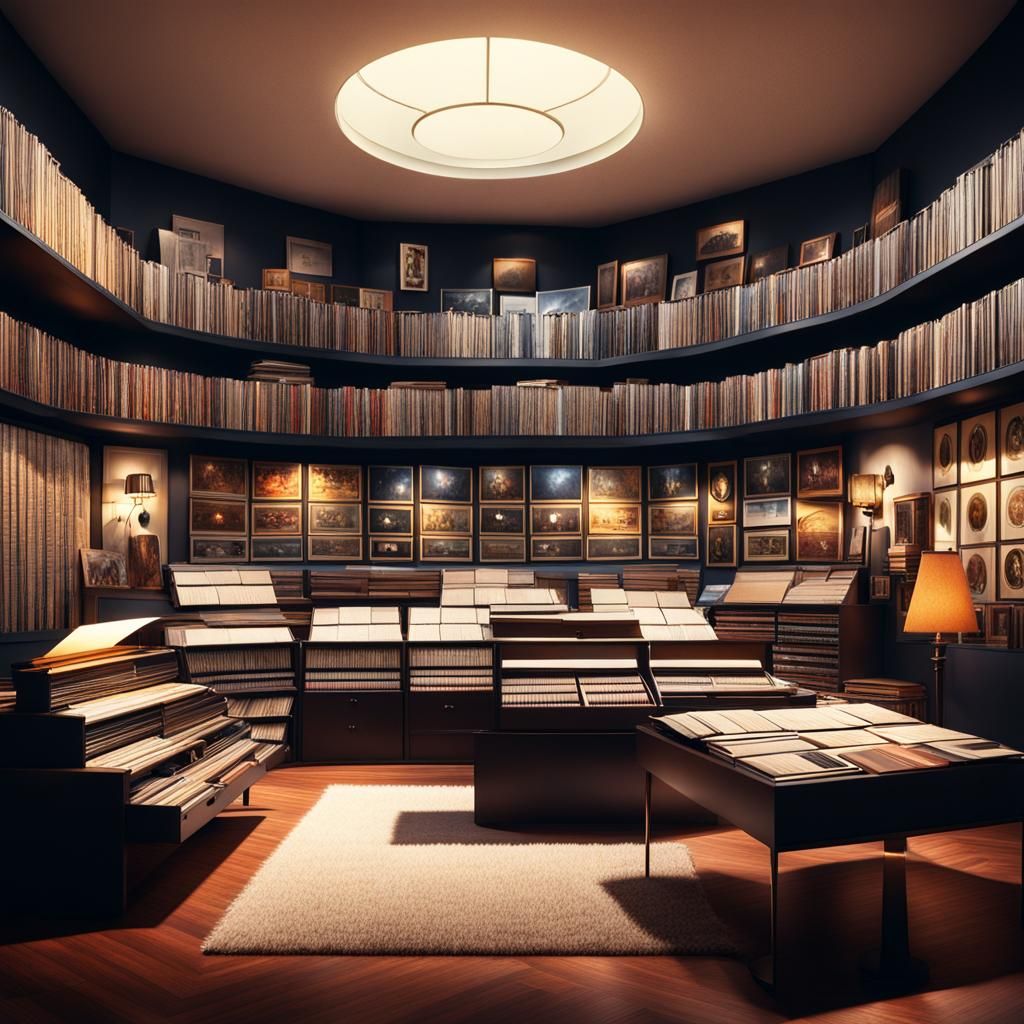 Dramatic Lighting Illuminates Record Collection