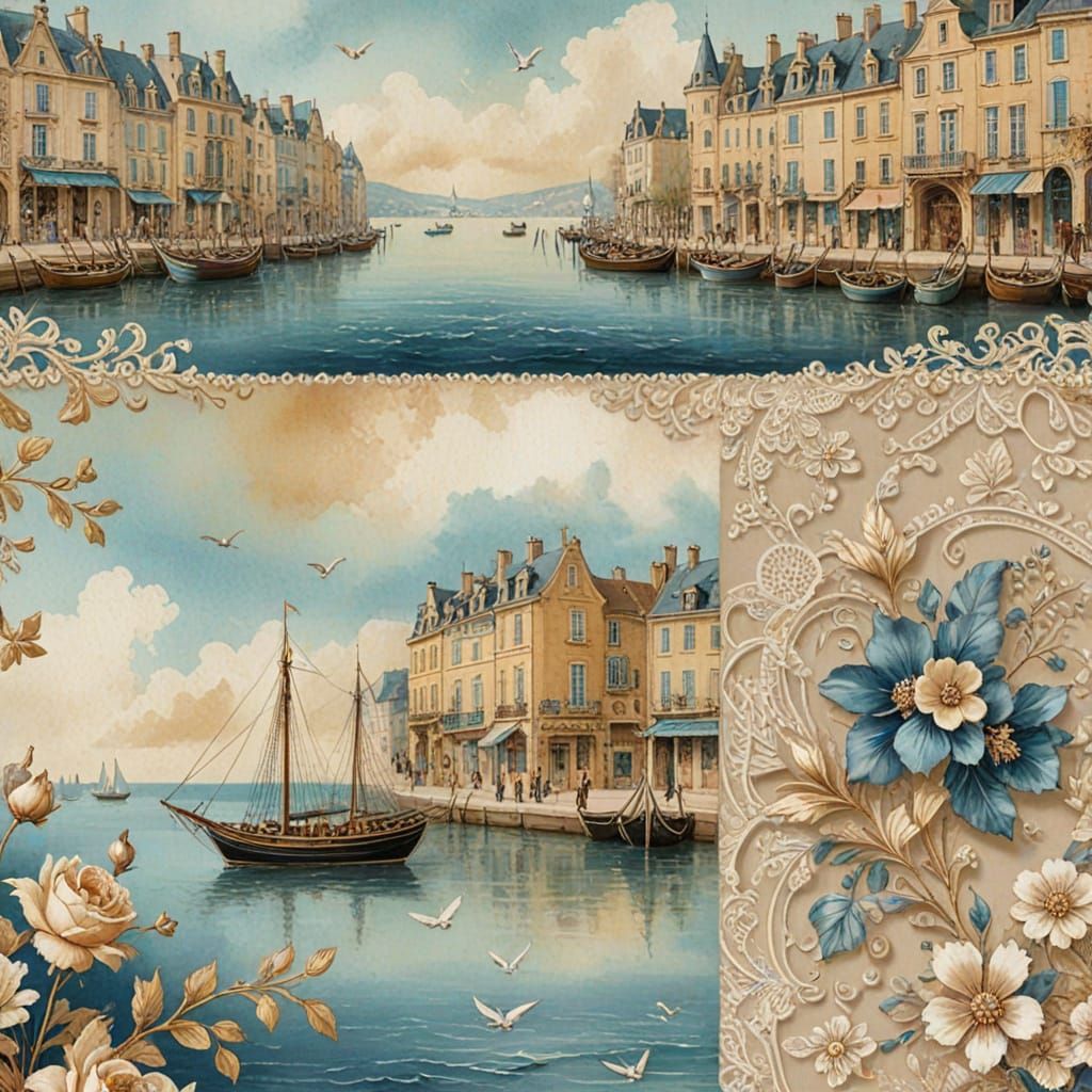 Charming Coastal Village in Antique Floral Style