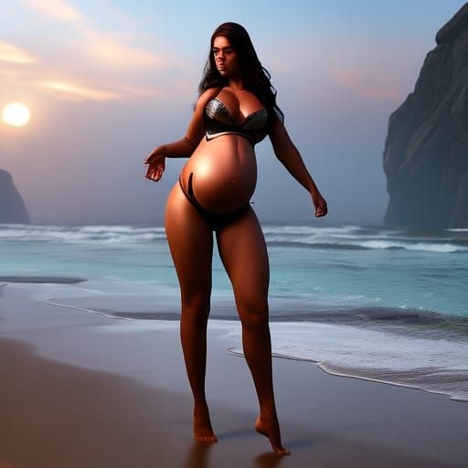 pregnant woman in a bikini full body