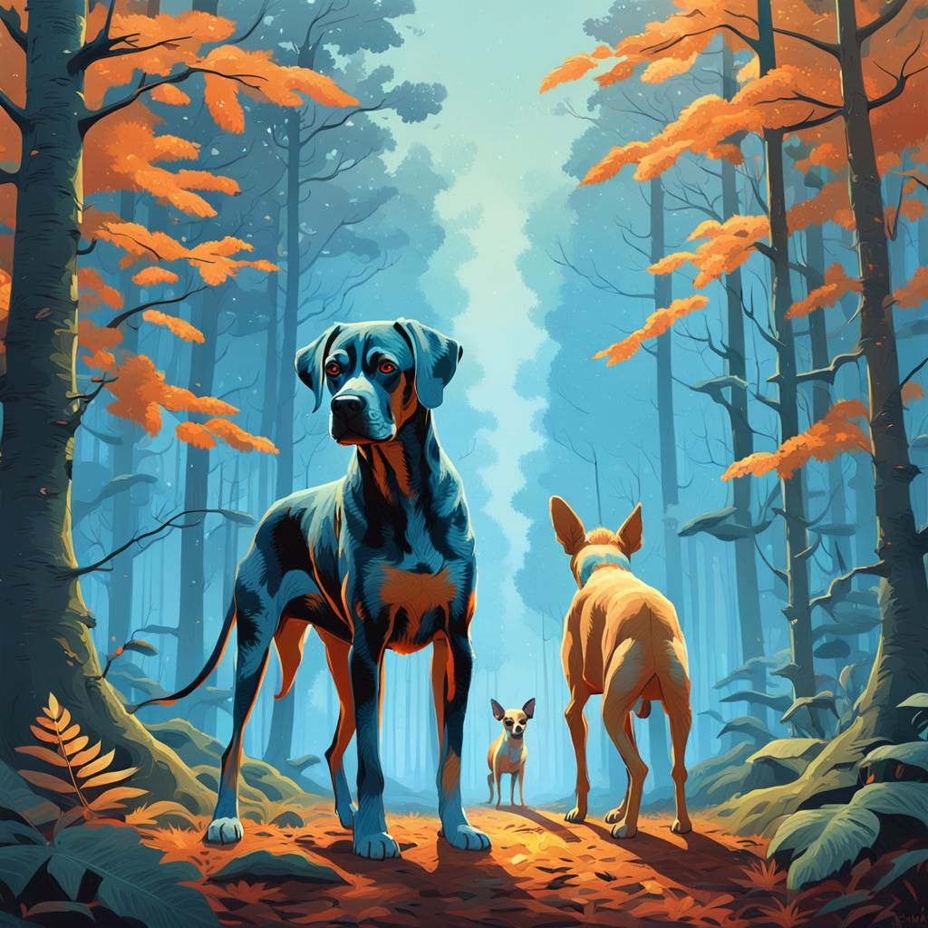 Great Dane and Chihuahua in Mystical Forest
