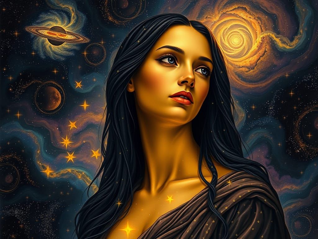Ethereal Renaissance Goddess Adorned with Starlight